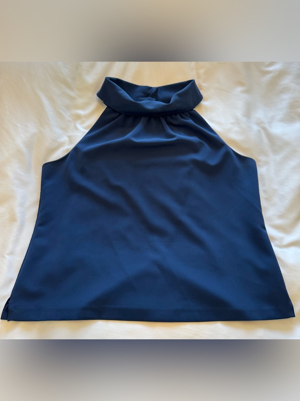 Sail to Sable Sleeveless Back Button Cowl Neck Top - Navy